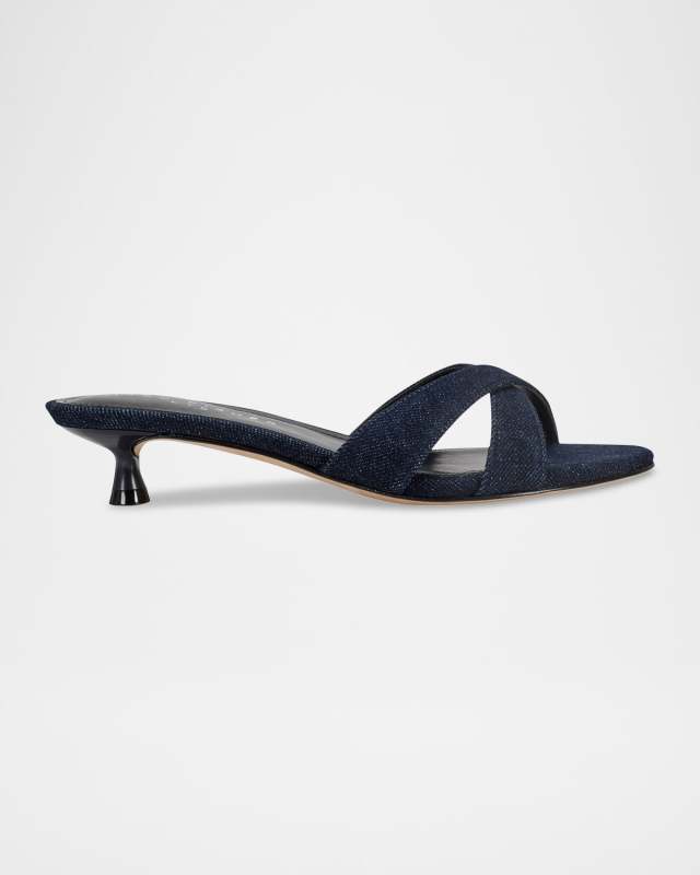 Tracey Denim Crisscross Kitten Slide Sandals